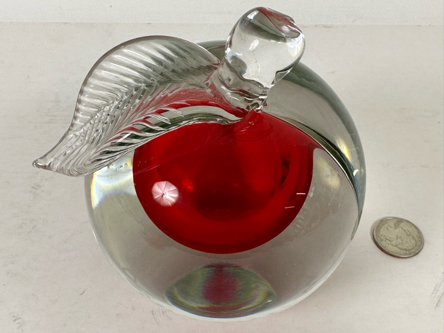 Signed Alfredo Barbini Murano For Oggetti Signed Art Glass Apple Paperweight [Photo 11]