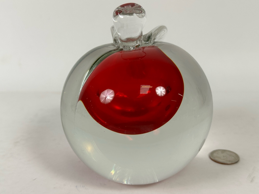 Signed Alfredo Barbini Murano For Oggetti Signed Art Glass Apple Paperweight [Photo 13]