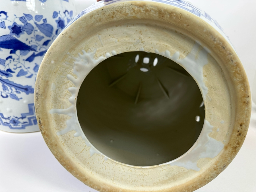 Pair Of Vintage Chinese Blue & White Barrel Garden Stools With Dragon Design 15W X 18.5H [Photo 21]