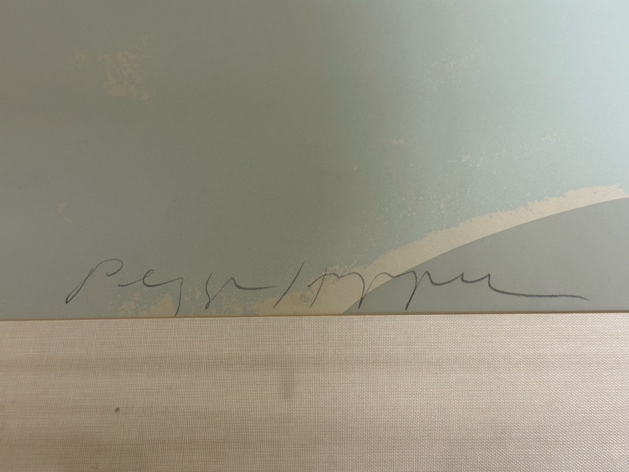 Pegge Hopper Large Hand Signed Hawaiian Print Featuring Banana Leaves And Black Cat Lying In Lower Right Corner 44W X 29H Framed 52W X 39H [Photo 10]