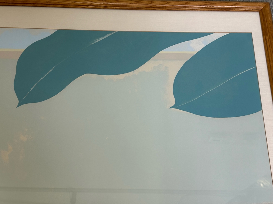 Pegge Hopper Large Hand Signed Hawaiian Print Featuring Banana Leaves And Black Cat Lying In Lower Right Corner 44W X 29H Framed 52W X 39H [Photo 9]