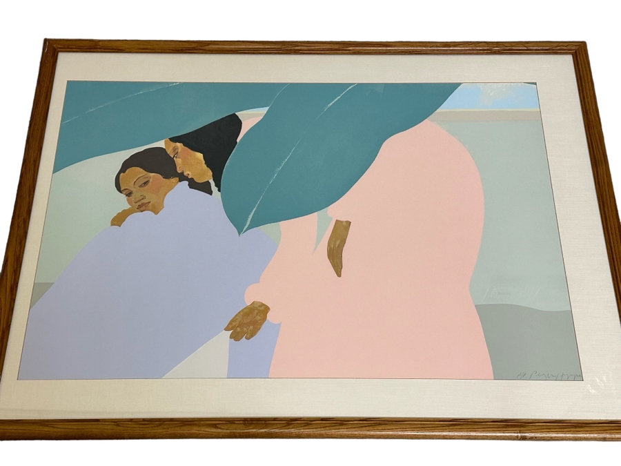 Pegge Hopper Large Hand Signed Hawaiian Artist Proof A/P Print Featuring Mother Comforting Child 44W X 29H Framed 52W X 39H