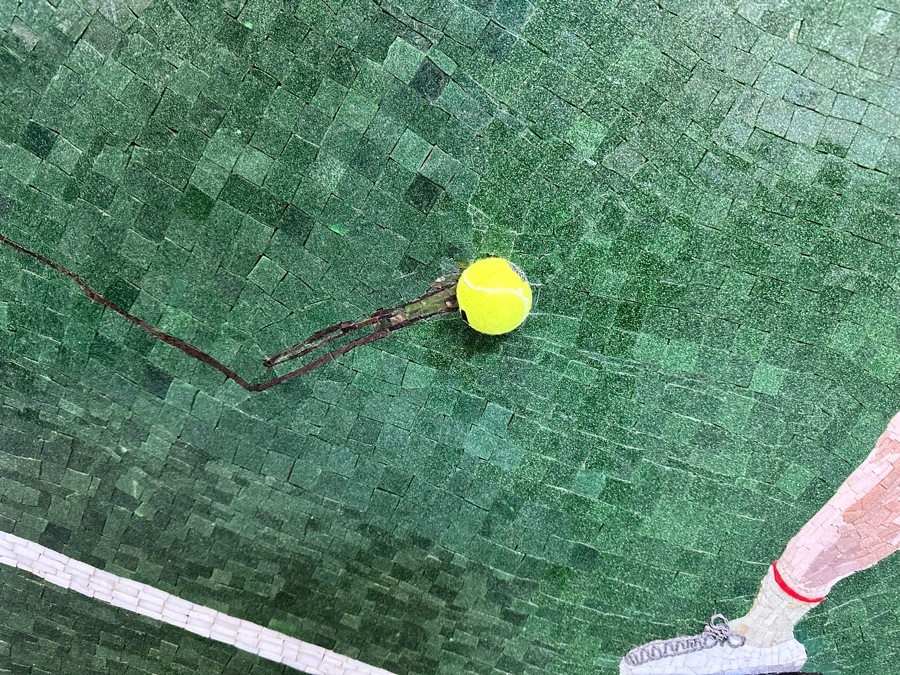 Original Mosaic Handmade By Annette Appel - A Caricature Of Tennis Player Norm Appel Made Over A 10 Year Period Using Jewelry Cut Venetian Tiles And Crushed Marble Over Tempered Masonite 7' 8'W X 43.5'H Estimated Value In 2006 Was $50,000 [Photo 20]