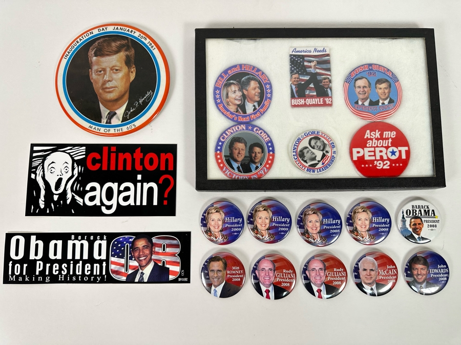 Collection Of Vintage United States Political Presidential Campaingn Buttons And Bumber Stickers [Photo 3]