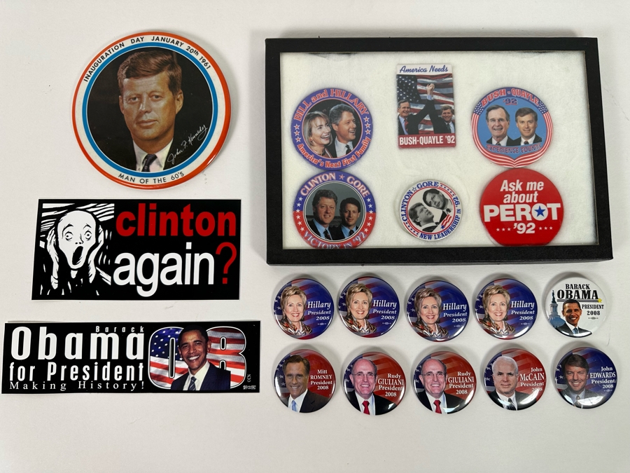 Collection Of Vintage United States Political Presidential Campaingn Buttons And Bumber Stickers [Photo 4]
