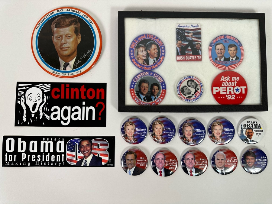 Collection Of Vintage United States Political Presidential Campaingn Buttons And Bumber Stickers [Photo 2]