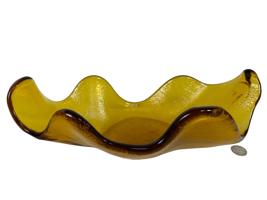 Vintage Blenko Glass Wayne Husted Free Form Yellow Centerpiece Bowl 15W X 7D X 4.5H [Photo 2]