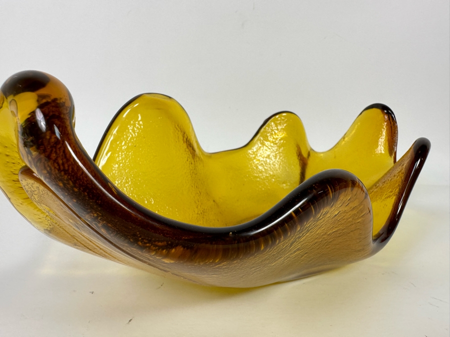 Vintage Blenko Glass Wayne Husted Free Form Yellow Centerpiece Bowl 15W X 7D X 4.5H [Photo 7]