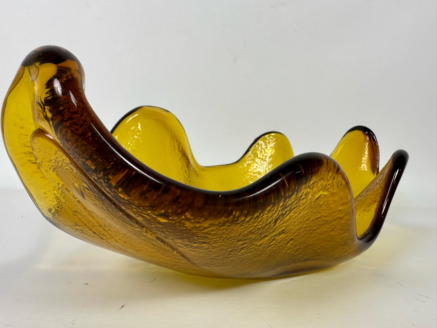 Vintage Blenko Glass Wayne Husted Free Form Yellow Centerpiece Bowl 15W X 7D X 4.5H [Photo 6]