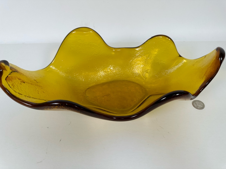 Vintage Blenko Glass Wayne Husted Free Form Yellow Centerpiece Bowl 15W X 7D X 4.5H [Photo 5]