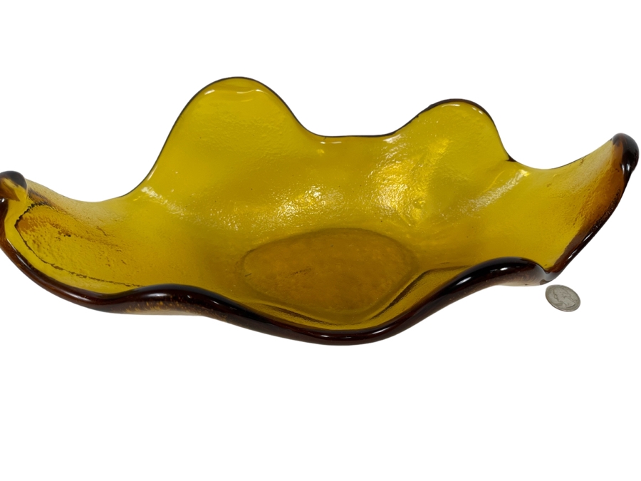 Vintage Blenko Glass Wayne Husted Free Form Yellow Centerpiece Bowl 15W X 7D X 4.5H [Photo 1]