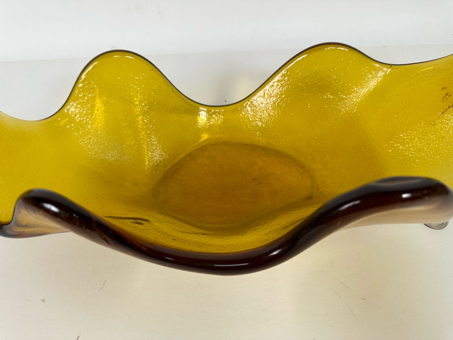 Vintage Blenko Glass Wayne Husted Free Form Yellow Centerpiece Bowl 15W X 7D X 4.5H [Photo 9]