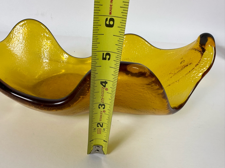 Vintage Blenko Glass Wayne Husted Free Form Yellow Centerpiece Bowl 15W X 7D X 4.5H [Photo 13]