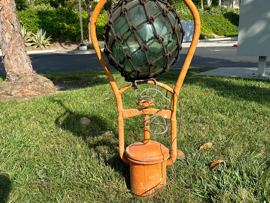 Rare Vintage Mid-Century Japanese Fishing Net Light With Large Glass Fishing Float Nautical Decor 17W X 56H [Photo 9]
