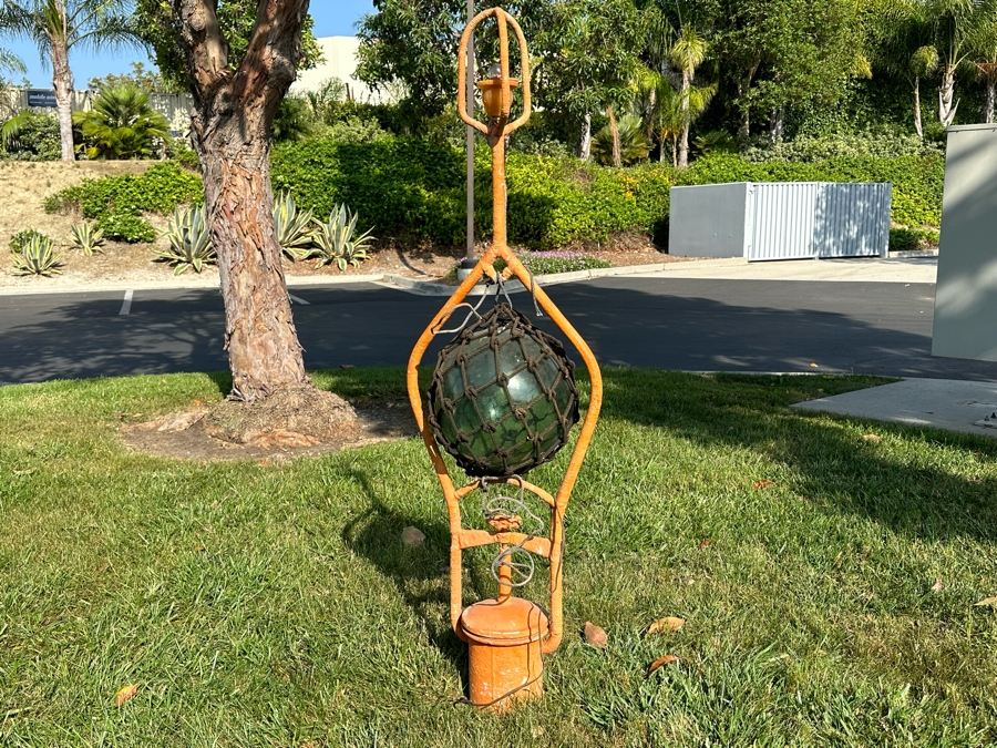 Rare Vintage Mid-Century Japanese Fishing Net Light With Large Glass Fishing Float Nautical Decor 17W X 56H [Photo 7]