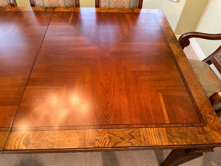 Ethan Allen Goodwin Formal Wooden Dining Table With Two Leaves And Eight Ethan Allen Dining Chairs In Excellent Condition [Photo 15]