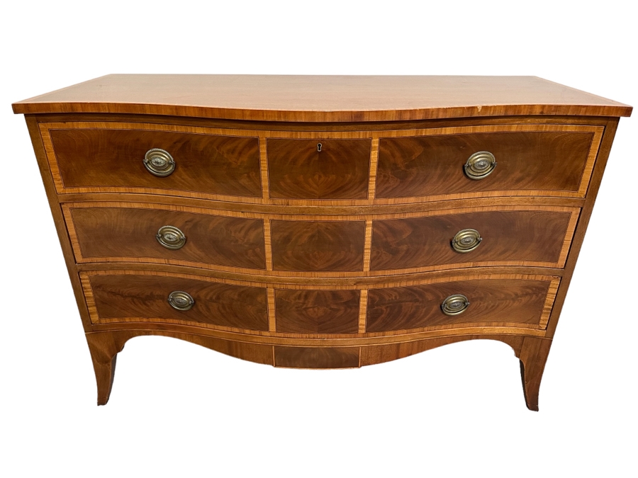 Stunning John Widdicomb Vintage 1930 Serpentine Front Inlaid Wooden Bureau 3-Drawer Chest Of Drawers Dresser Designed By Ralph H. Widdicomb 50W X 22D X 34H [Photo 2]