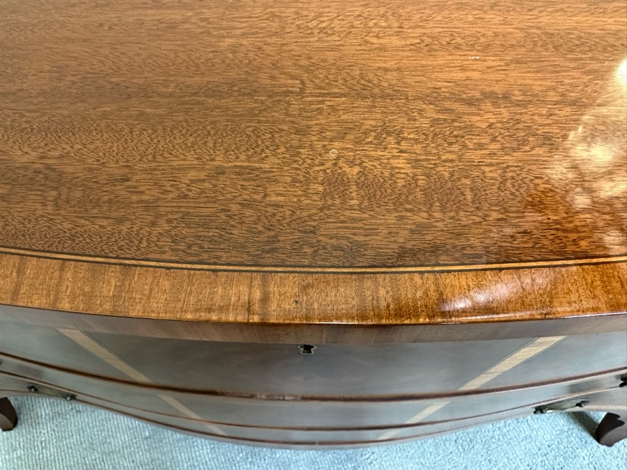 Stunning John Widdicomb Vintage 1930 Serpentine Front Inlaid Wooden Bureau 3-Drawer Chest Of Drawers Dresser Designed By Ralph H. Widdicomb 50W X 22D X 34H [Photo 19]