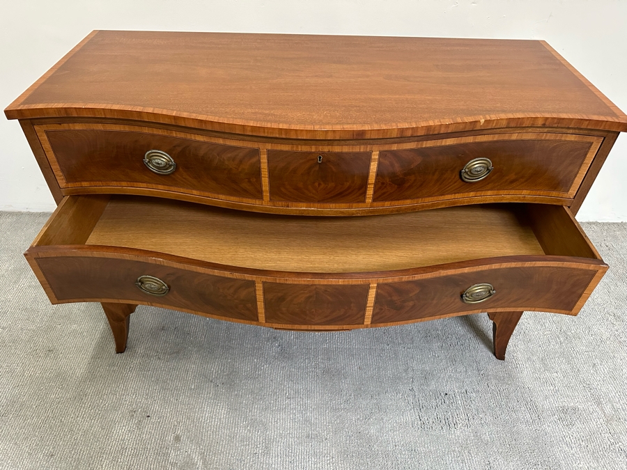 Stunning John Widdicomb Vintage 1930 Serpentine Front Inlaid Wooden Bureau 3-Drawer Chest Of Drawers Dresser Designed By Ralph H. Widdicomb 50W X 22D X 34H [Photo 12]