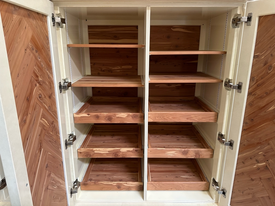 2-Piece Cedar Lined Highboy Dresser With Sliding And Fixed Shelves On Top And 6-Drawers On The Bottom With Brass Base Modern 1980's / 90's Lacquer Design Very Heavy 60W X 25D X 78H [Photo 4]