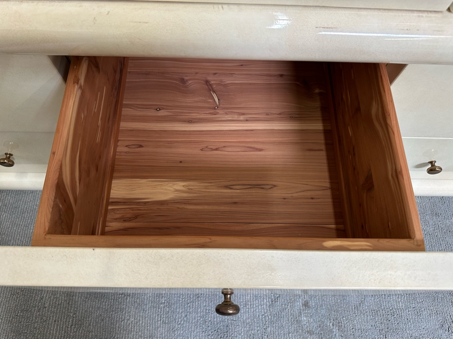2-Piece Cedar Lined Highboy Dresser With Sliding And Fixed Shelves On Top And 6-Drawers On The Bottom With Brass Base Modern 1980's / 90's Lacquer Design Very Heavy 60W X 25D X 78H [Photo 8]