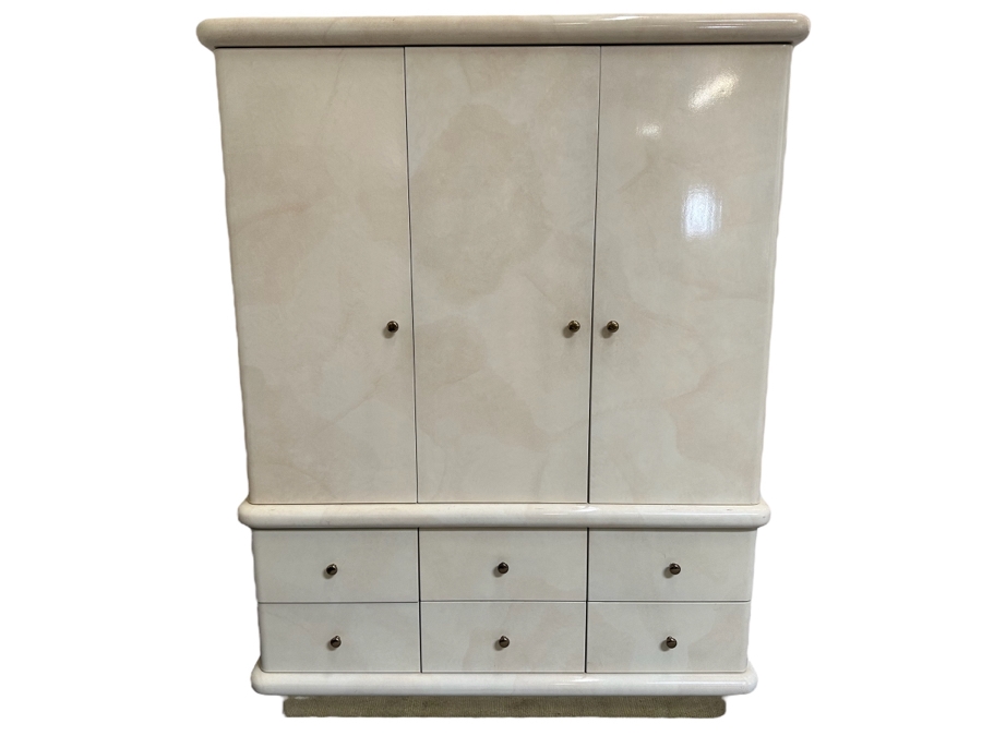 2-Piece Cedar Lined Highboy Dresser With Sliding And Fixed Shelves On Top And 6-Drawers On The Bottom With Brass Base Modern 1980's / 90's Lacquer Design Very Heavy 60W X 25D X 78H [Photo 2]