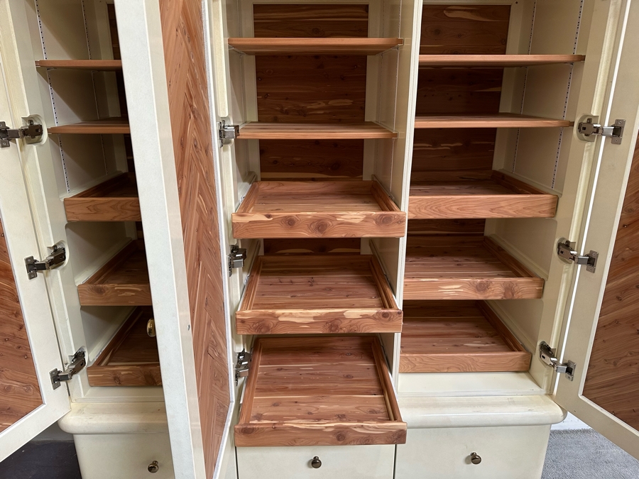 2-Piece Cedar Lined Highboy Dresser With Sliding And Fixed Shelves On Top And 6-Drawers On The Bottom With Brass Base Modern 1980's / 90's Lacquer Design Very Heavy 60W X 25D X 78H [Photo 6]