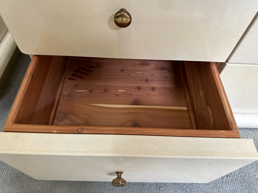 Pair Of Cedar Lined Nightstands With Lighting On Brass Base Modern 1980's / 90's Lacquer Design Very Heavy 41W X 23D X 28H [Photo 9]