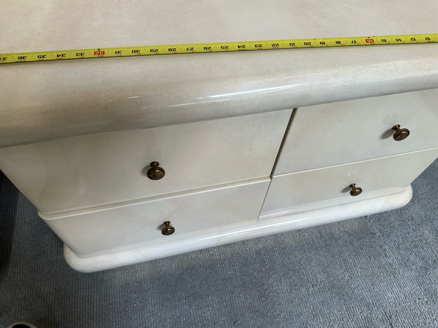 Pair Of Cedar Lined Nightstands With Lighting On Brass Base Modern 1980's / 90's Lacquer Design Very Heavy 41W X 23D X 28H [Photo 11]