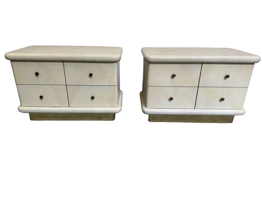 Pair Of Cedar Lined Nightstands With Lighting On Brass Base Modern 1980's / 90's Lacquer Design Very Heavy 41W X 23D X 28H [Photo 1]