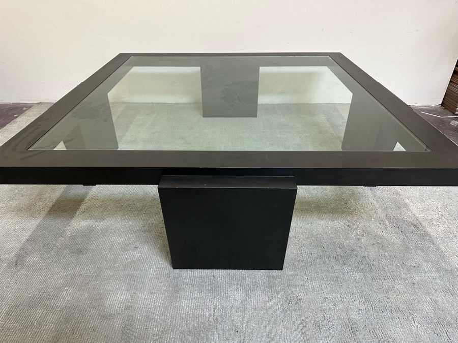 Large Contemporary Black Modernist Coffee Table With Inset Glass Top 62.5W X 62.5D X 18H [Photo 5]