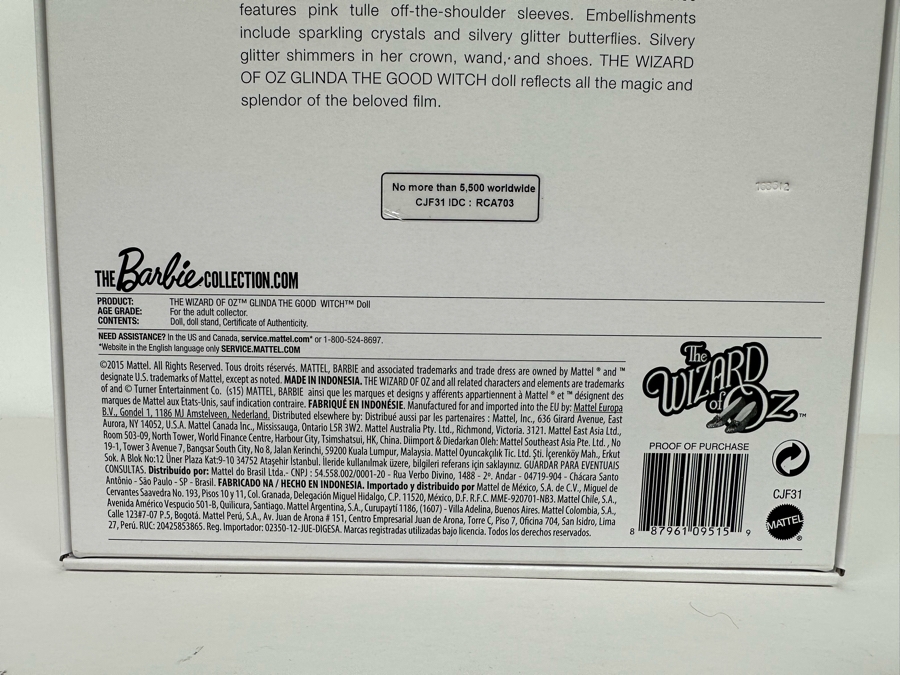 The Wizard Of Oz Glinda The Good Witch Limited Edition Of 5,500 Gold Label Collection Mattel Barbie Doll 2015 New In Box CJF31 [Photo 14]