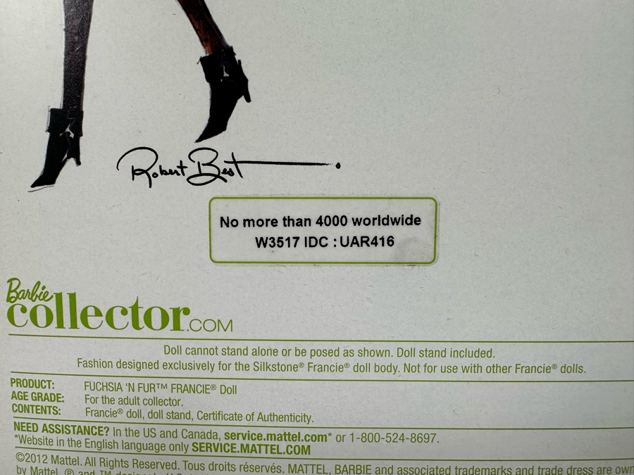 Fushsia 'N Fur Francie Limited Edition Of 4,000 Gold Label Collection Genuine Silkstone Body Mattel Barbie Doll 2012 New In Box W3517 [Photo 10]