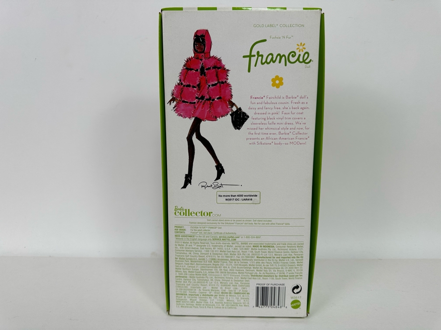 Fushsia 'N Fur Francie Limited Edition Of 4,000 Gold Label Collection Genuine Silkstone Body Mattel Barbie Doll 2012 New In Box W3517 [Photo 8]