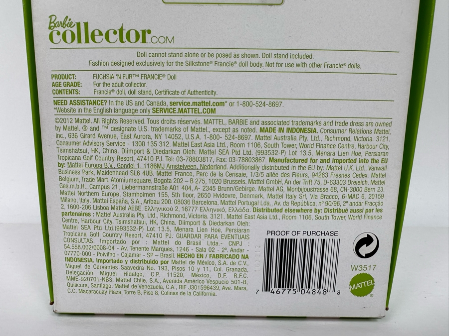 Fushsia 'N Fur Francie Limited Edition Of 4,000 Gold Label Collection Genuine Silkstone Body Mattel Barbie Doll 2012 New In Box W3517 [Photo 11]