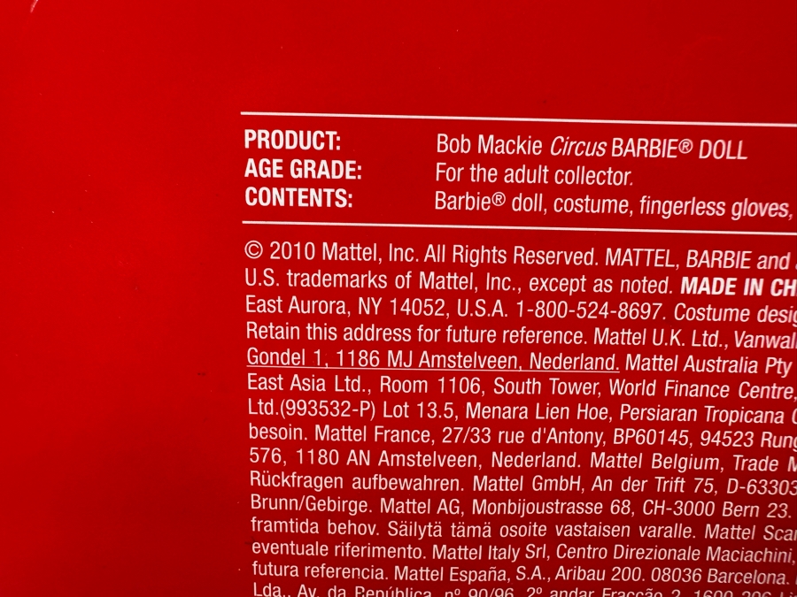 Bob Mackie Circus Limited Edition Of 25,000 Gold Label Collection Mattel Barbie Doll 2010 New In Box R4542 [Photo 17]