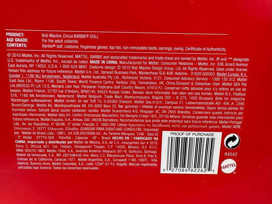 Bob Mackie Circus Limited Edition Of 25,000 Gold Label Collection Mattel Barbie Doll 2010 New In Box R4542 [Photo 16]