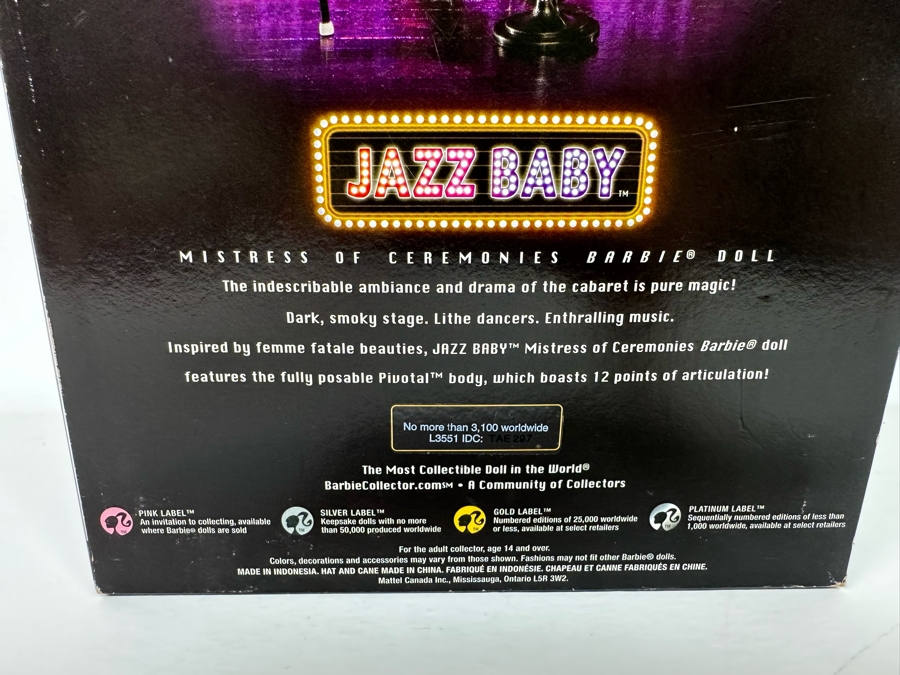 Jazz Baby Mistress of Ceremonies Limited Edition of 3,100 Gold Label Collection Mattel Barbie Doll 2007 New In Box L3551 [Photo 8]