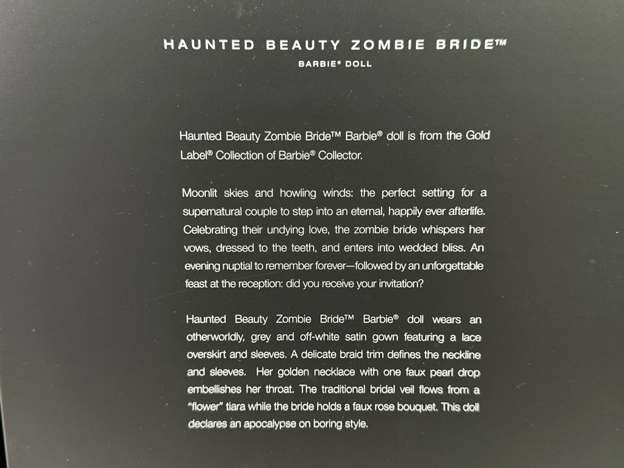 Haunted Beauty Zombie Bride Limited Edition Of 25,000 Gold Label Collection Mattel Barbie Doll 2015 New In Box CHX12 [Photo 8]