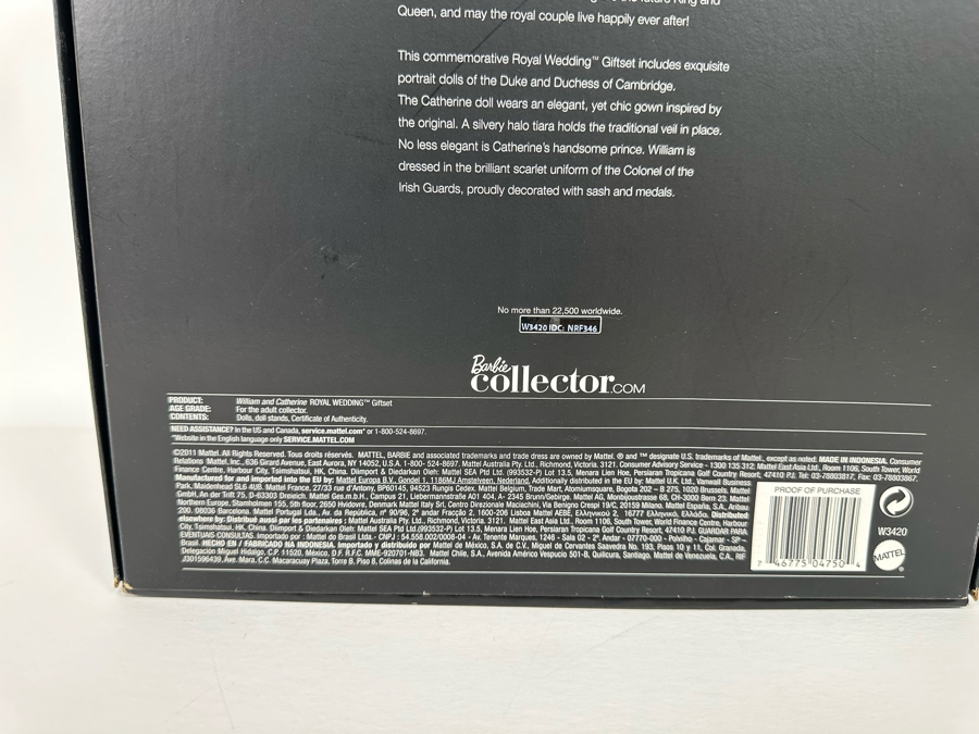 William and Catherine Royal Wedding Limited Edition of 22,500 Gold Label Collection Mattel Barbie Dolls 2011 New In Box W3420 [Photo 14]