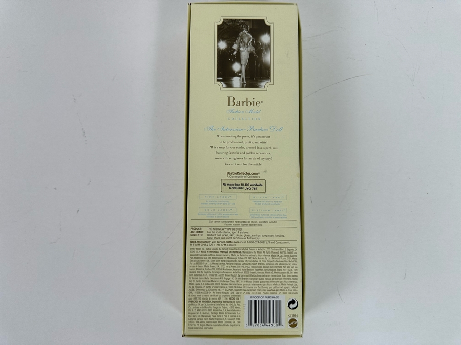 Fashion Model Collection Genuine Silkstone Body Limited Edition Of 10,400 Gold Label Collection Mattel Barbie Doll 2007 New In Box K7964 [Photo 11]