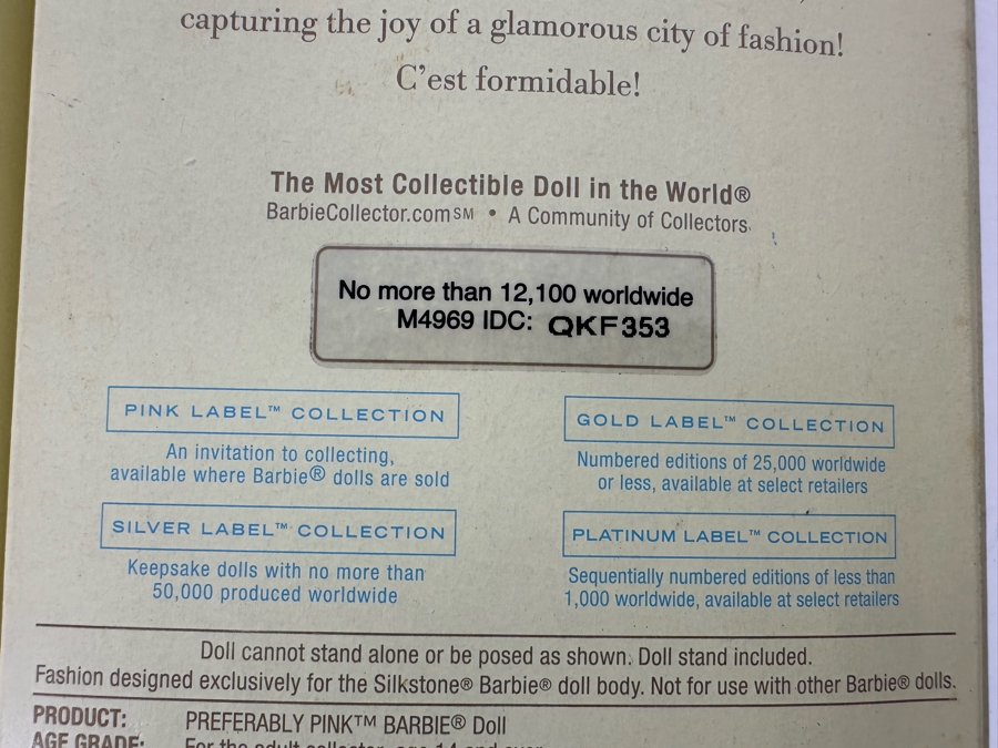Fashion Model Collection Genuine Silkstone Body Limited Edition Of 12,100 Gold Label Collection Mattel Barbie Doll 2007 New In Box M4969 [Photo 17]