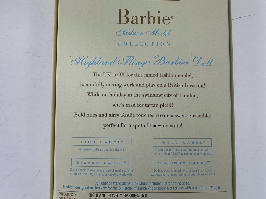 Fashion Model Collection Highland Fling Genuine Silkstone Body Limited Edition of 25,000 Gold Label Collection Mattel Barbie Doll 2005 New In Box J0939 [Photo 13]