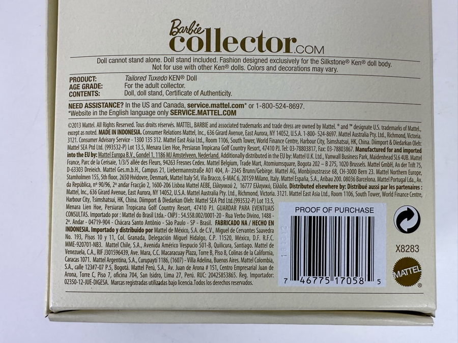 Fashion Model Collection Tailored Tuxedo Ken Genuine Silkstone Body Limited Edition of 4,000 Gold Label Collection Mattel Barbie Doll 2013 New In Box X8283 [Photo 13]