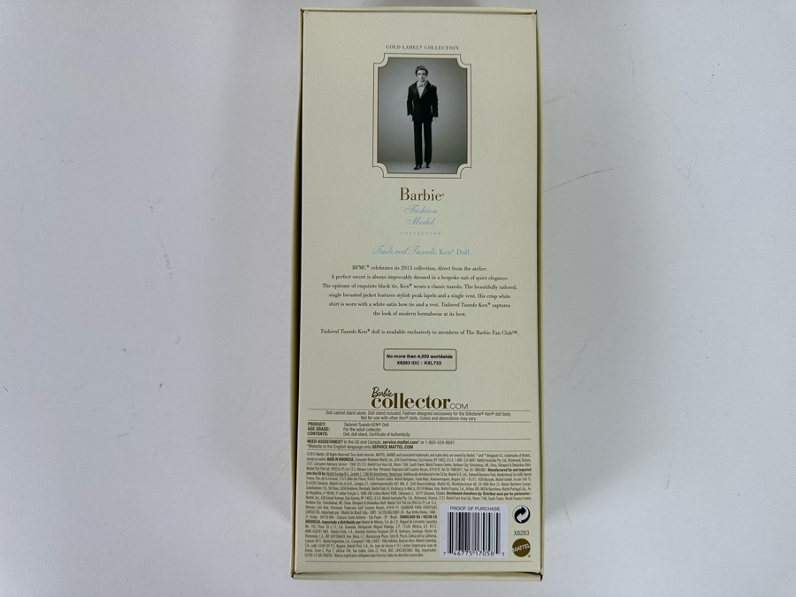 Fashion Model Collection Tailored Tuxedo Ken Genuine Silkstone Body Limited Edition of 4,000 Gold Label Collection Mattel Barbie Doll 2013 New In Box X8283 [Photo 9]