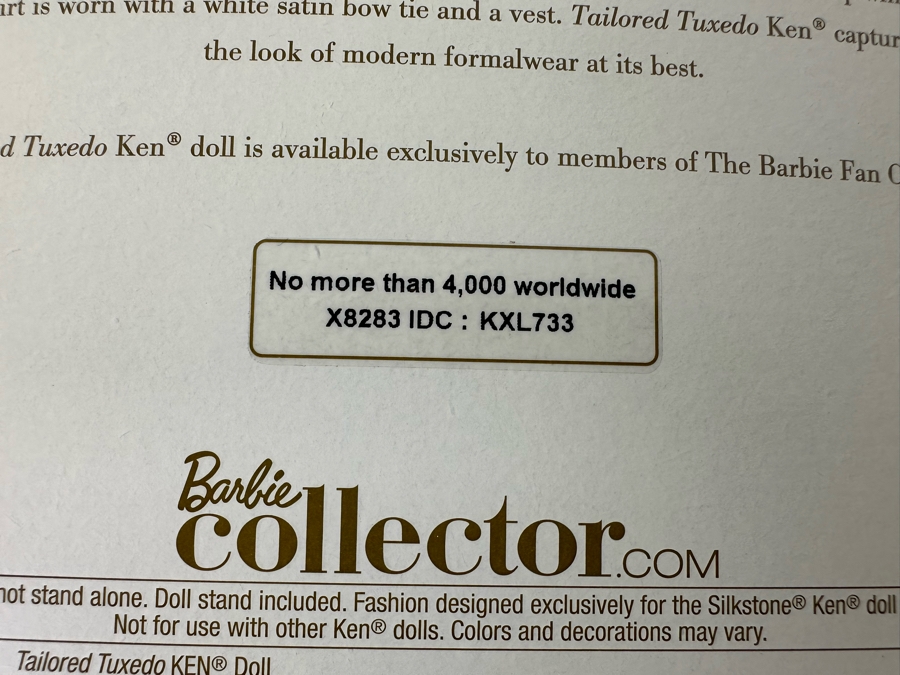 Fashion Model Collection Tailored Tuxedo Ken Genuine Silkstone Body Limited Edition of 4,000 Gold Label Collection Mattel Barbie Doll 2013 New In Box X8283 [Photo 12]