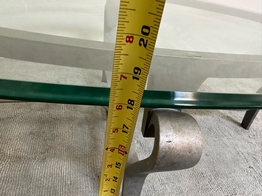 Oval Beveled Glass Coffee Table With Metal Base 58W X 34.5D X 19.5H [Photo 8]