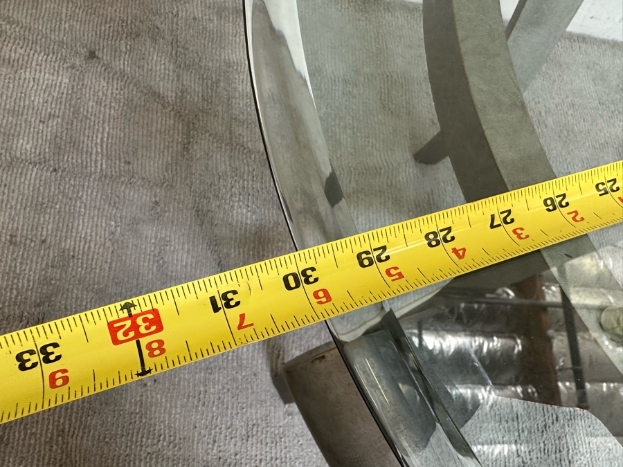 Pair Of Round Beveled Glass Side Tables With Metal Bases 30R X 23.5H [Photo 6]