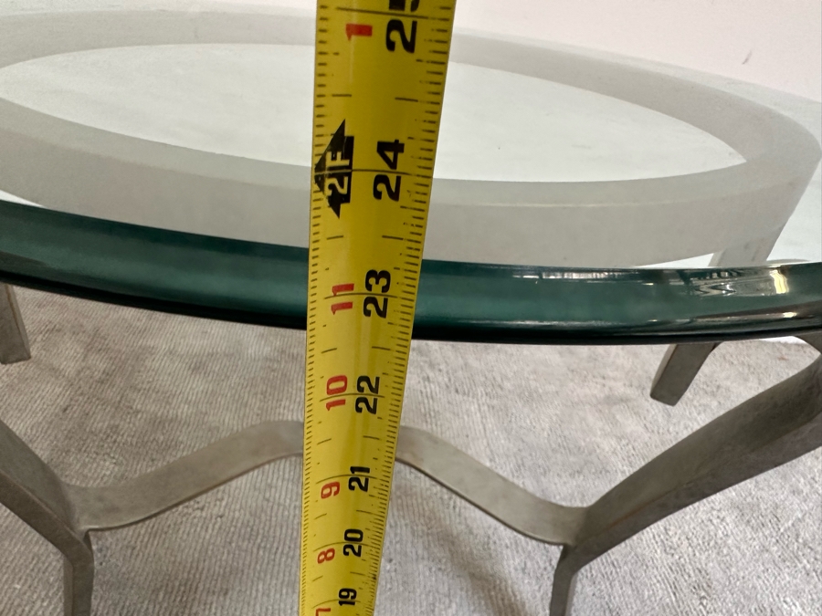 Pair Of Round Beveled Glass Side Tables With Metal Bases 30R X 23.5H [Photo 7]