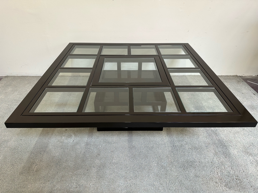 Contemporary Black Lacquer Geometric Coffee Table With Inset Glass Squares 53.5W X 53.5D X 18H [Photo 3]